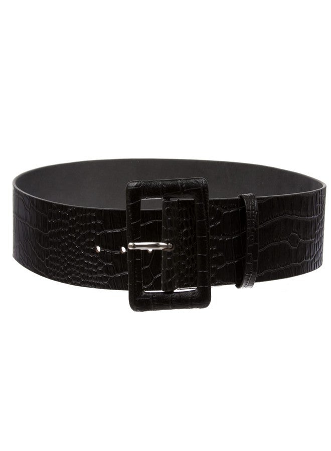 Beltiscool Women's 2 1/4" Wide High Waist Croco Print Full Grain Leather Fashion Square Belt, Black | M/L-36 - Image 2